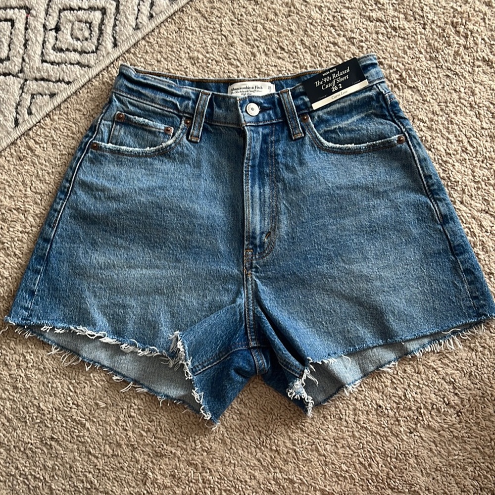 Abercrombie & Fitch 90s Relaxed Cutoff Short-High Rise-Curve Love-Blue-Size 26/2